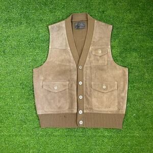 Vintage Leather Vest LG 70s Genuine Leather And Acrylic Vest‎ EUC